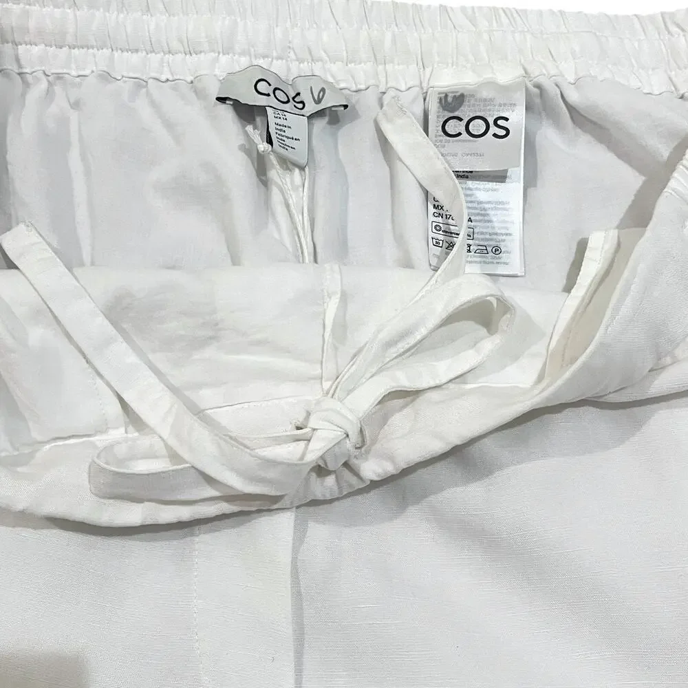COS Embroidered Wide-Leg Pants Women Ivory with Silver SZ 14
